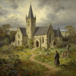 the shire from lord of the rings in the style of thomas kinkade