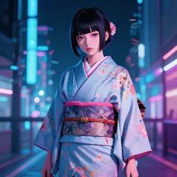 naro rinri wearing a kimono, cyberpunk