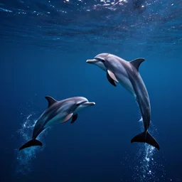 a couple of cosmic dolphins swimming and jumping out of a ocean of the cosmos, ocean, epic composition, 4 k