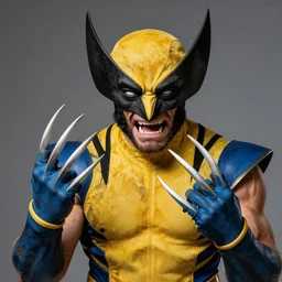 a portrait of wolverine from x - men revealing his claws, depicted as a muppet