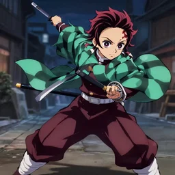 a very detailed action shot of emma watson in the new movie, demon slayer, ufotable, high quality, artgerm, action, on a street, night, fate stay night, unlimited blade works, greg rutkowski, high resolution, dynamic pose, landscape, medium portrait, samurai outfit, action, hyper realistic, anime, koyoharu gotouge, sakuga