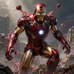 iron man's disgusting true form bursting from within, gross, slimy, sleazy, pustules, high details, intricate details, by dan mumford