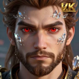 male human face with crystal shards, realistic red eyes, brown hair, brown beard, beautiful graphics, fantasy artwork, very beautiful scenery, hd, hdr, ue 5, ue 6, unreal engine 5, cinematic 4 k wallpaper, 8 k, ultra detailed, by popular digital, details, beautiful image ever created, high resolution, artstation, award winning