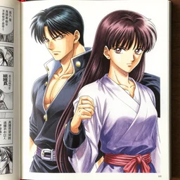 a double page illustration painted in color from berserk manga, representing guts and caska, very detailed