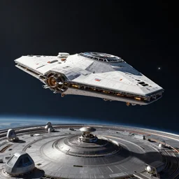 Spaceship carrier hovering over a planetary base by Markus Vogt