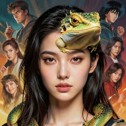 half - lizard woman with cute - fine - face, pretty face, oil slick hair, realistic shaded perfect face, extremely fine details, by realistic shaded lighting, dynamic background, poster by ilya kuvshinov katsuhiro otomo, magali villeneuve, artgerm, jeremy lipkin and michael garmash and rob rey, and silvain sarrailh