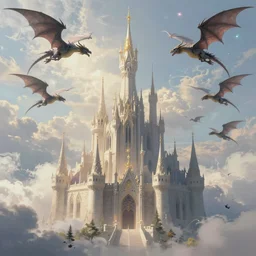an aethereal castle, dragons flying in the sky, tall spire that reaches the clouds, arcane magic, by Anton Fadeev, trending on artstation