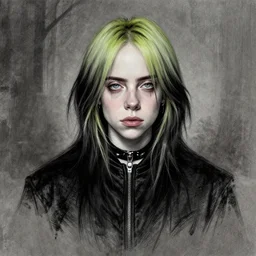 a gothic portrait drawing of billie eilish by cyril rolando