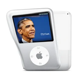 barack obama themed ipod, made by apple, product photography
