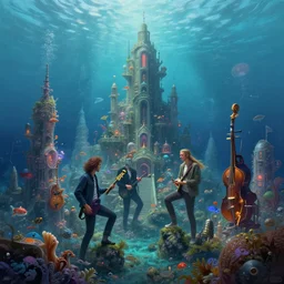 a band logo dreamscape, an underwater city, extremely detailed digital painting, in the style of fenghua zhong and ruan jia and jeremy lipking and peter mohrbacher, mystical colors, rim light, beautiful lighting, 8 k, stunning scene, raytracing, octane, trending on artstation