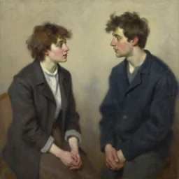two people talking :: by Delphin Enjolras :: oil on canvas