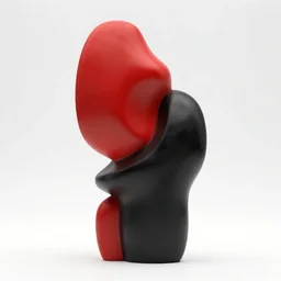 one abstract sculpture, solid colors using only red and black, pure white background, photo realistic, unreal engine