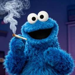 a movie poster featuring cookie monster blowing smoke while smoking a joint