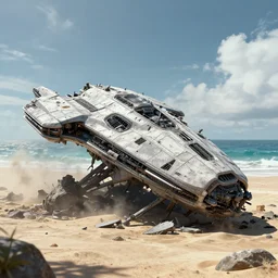 ! dream 8 k hd detailed octane render of an alien spaceship crashed on a beach
