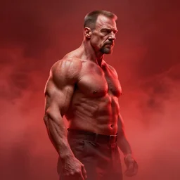 muscular walter white coming out of a red mist, epic, trending on artstation, profile pic, centered, accurate anatomy, highly detailed, digital art,