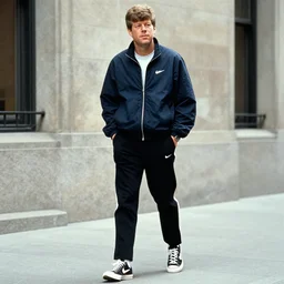 john f. kennedy wearing nike jacket and sneakers, hypebeast streetwear