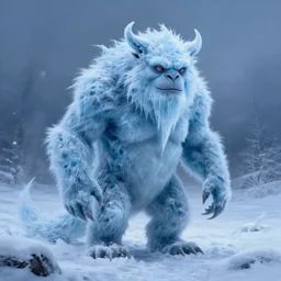 portrait of a frozen monster creature, in a snowy field, fantasy, highly detailed, cinematic lighting, digital art painting by greg rutkowski