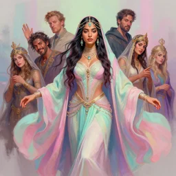 dynamic medium shot painted portrait, maya ali as sorceress, gaudy pastel colours, octane render, unreal engine, matte painting concept art, fanart artstation by jesper ejsing and rhads and lois van baarle and ilya kuvshinov and rossdraws