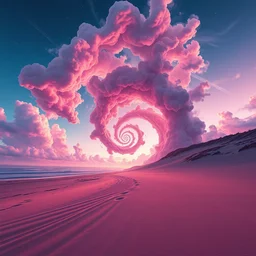 spiral smoke, curved perspective digital art, beach, spiral clouds, anton fadeev. horton hears who!