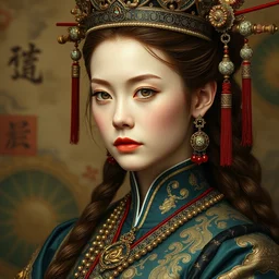 full portrait of emma stone dressed as a chinese queen pre - era, hyper detailed, award winning