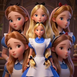 a insanely intricate beautifull 3 d render of alice in wonderland, beauty cute faces, unreal engine, 8 k resolution, cell shaded, soft dramatic lighting, cinematic, insanely intricate, subsurface scattering, anti aliashing, pixar,