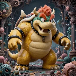hyperrealistic detailed bowser, art by ernst haeckel, john william godward, android jones, h. r. giger, gothic - cyberpunk, ornamental, dimmed pastel colours,