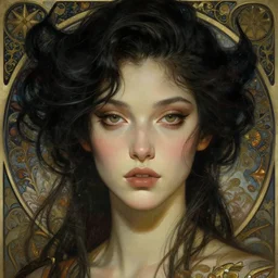 portrait of chaos goddess closeup filled background around face, fantasy magic, undercut hairstyle, dark light night, intricate, elegant, sharp focus, illustration, highly detailed, digital painting, concept art, matte, art by wlop and artgerm and greg rutkowski and alphonse mucha, masterpiece