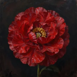 macabre oil painting of a red flower by jeremiah ketner
