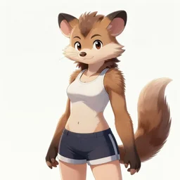character portrait of a female anthro opossum fursona with a furry body wearing a tanktop and shorts with arm tattoos. Character design by charlie bowater, ross tran, artgerm, and makoto shinkai, detailed, inked, western comic book art