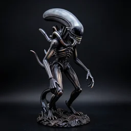 wet plate photography, dark background, xenomorph statue by beksinski