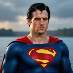 henry cavill superman portrait, dramatic light, lake background, 2 0 0 mm focal length, painted by stanley lau, painted by greg rutkowski, painted by stanley artgerm, digital art, trending on artstation