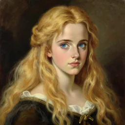 baroque oil painting emma watson ln illustration concept art lotr anime key visual portrait long flowing blonde hair blue eyes fine detail delicate features gapmoe kuudere trending pixiv by victo ngai fanbox by greg rutkowski makoto shinkai takashi takeuchi studio ghibli