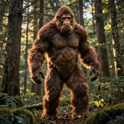 photo of a Bigfoot in the forest, 50mm, golden hour, beautiful photo