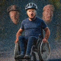 hyperrealistic mixed media image of joe biden in a wheelchair wearing a bicycle helmet, stunning 3 d render inspired art by istvan sandorfi and greg rutkowski, perfect facial symmetry, realistic, highly detailed attributes and atmosphere, dim volumetric cinematic lighting, 8 k octane extremely hyper - detailed render, post - processing, masterpiece,