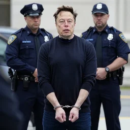 photo of the police interrogating a handcuffed Elon musk