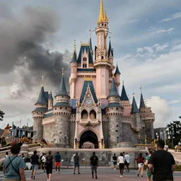 Disney world in an apocalypse, award-winning photograph, devastation, destruction