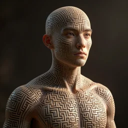 : human with maze pattern skin all over hyper detailed dalle2 3d render unity gigapixel  unrealengine octane