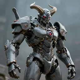 Techno-God is an ancient mechanical gray giant horned humanoid, digital art, 16k, hyperrealism, high detail, ray tracing, concept art, octane render