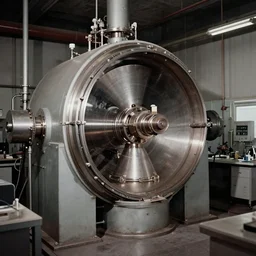 « old photography of an underground secrecy research center laboratory containing a huge scanning radioactive particle accelerator machine, ultra realistic, ultra detailed, cursed »