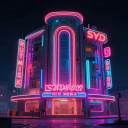 simple brutalist architecture, colorful neon lighting, neon signs, greg rutkowski, syd mead, ralph mcquarrie, concept art, matte painting, highly detailed, rule of thirds, dynamic lighting, cinematic, detailed, denoised, centered