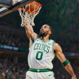 portrait of brad stevens dunking, fantasy, inspiring, super hero art, oil on canvas, octane render, boston celtics uniform, trending on artstation