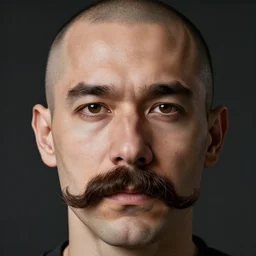 A guy with a big moustache and a shaved head, 8k highly detailed face