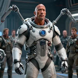 cinematic portrait of wide alien cyborg dwayne johnson in futuristic spacesuit, with manipulators from spacesuit, space station at background, high detail, 8 k, sharp focus, movie still, dramatic lighting, ray tracing, smooth, lane brown, finnstark, oleg bulakh, diego fazio, mike dargas, emanuele dascanio, felix englund, michal karcz