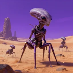 matte painting of ant aliens in a desert, science fiction art, elaborate, detailed digital art, trending in artstation, purple color lighting