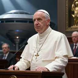 Donald Tusk in Pope\'s Outfit during a Speech in the Senate on Coruscant
