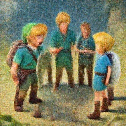 surprised Link points at toon Link which points at young Link, all standing in a circle, made by Stanley Artgerm Lau, WLOP, Rossdraws, ArtStation, CGSociety, concept art, cgsociety, octane render, trending on artstation, artstationHD, artstationHQ, unreal engine, 4k, 8k,