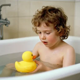 charles boyle in the bathtub playing with a rubber duck