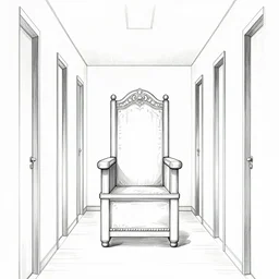 hallway, symmetrical composition, throne, line drawing, no - shadow, black and white, by makoto shinkai takashi takeuchi studio ghibli, akihiko yoshida