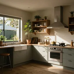 luxurious cannabis kitchen in australian suburban everyday life, charming and tranquil