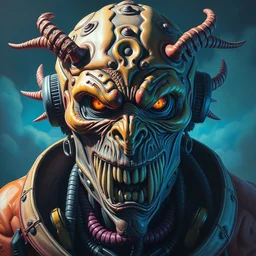 a portrait of a scifi post apocalyptic abomination from marvel comics, scifi fantasy character design, psychedelic vibrant colors, futuristic punk rock fashion, oil painting by michael whelan art and ryan brown, sharp focus, realistic, highly detailed, 8 k